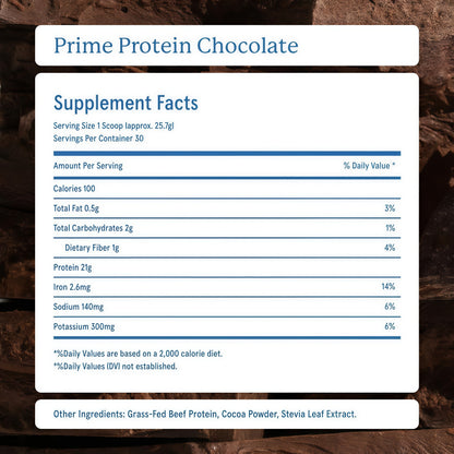 Equip Prime Chocolate Protein Powder - Gut-Friendly, No Sugar Protein Shake Powder with Grass-Fed Beef & Natural Collagen - Rich & Creamy Mix - 21g Per Serving - Whey & Dairy-Free (30 Scoops)