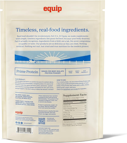 Equip Prime Chocolate Protein Powder - Gut-Friendly, No Sugar Protein Shake Powder with Grass-Fed Beef & Natural Collagen - Rich & Creamy Mix - 21g Per Serving - Whey & Dairy-Free (30 Scoops)